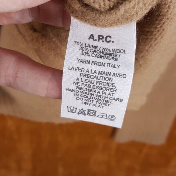 APC Womens Sweater XS Tan Pullover Crew Tight Cableknit Wool Cashmere Knit - Picture 4 of 7